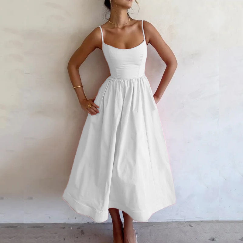 Robe à Bretelles Femme – Imprimé Uni, Style Frais & Sexy