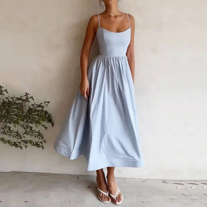 Robe à Bretelles Femme – Imprimé Uni, Style Frais & Sexy