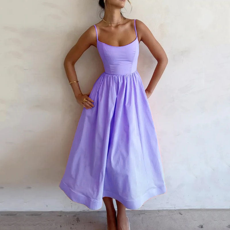 Robe à Bretelles Femme – Imprimé Uni, Style Frais & Sexy