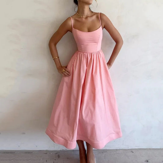 Robe à Bretelles Femme – Imprimé Uni, Style Frais & Sexy