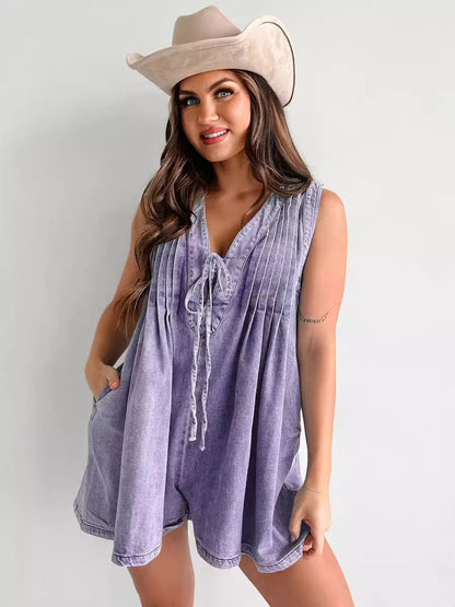 Combinaison en Jean sans Manches à Manches Courtes et Short