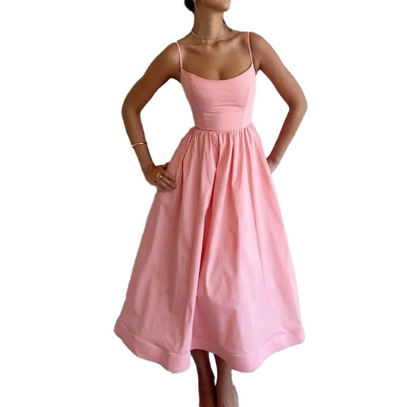 Robe à Bretelles Femme – Imprimé Uni, Style Frais & Sexy